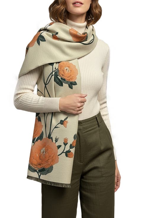 Orange Bloom Reversible Print Scarf