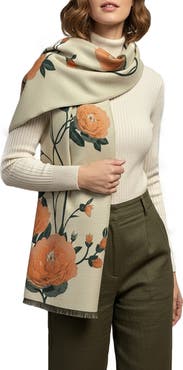 SAACHI Orange Bloom Reversible Print Scarf