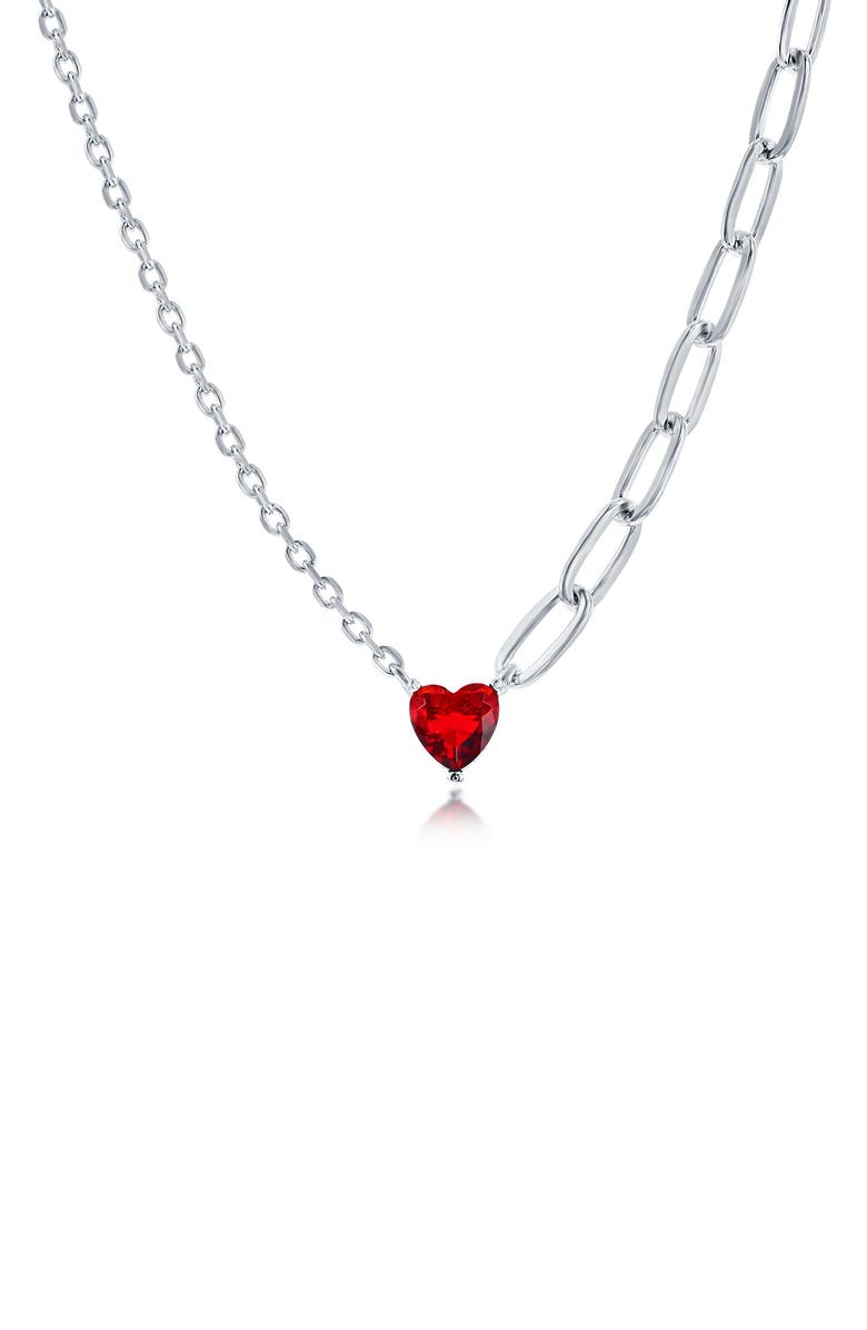 SIMONA Sterling Silver Heart CZ Necklace, Main, color,