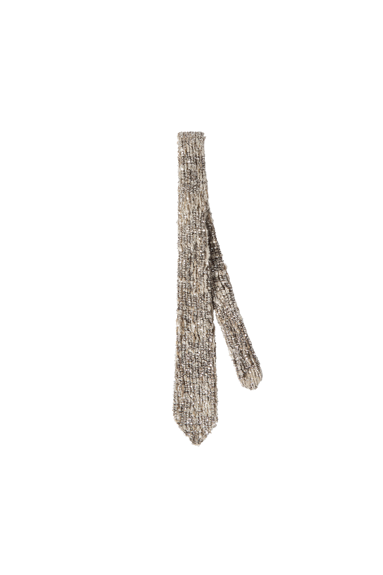 Dazzling craquelé embroidery tie in mohair and wool, Alternate, color, Silver