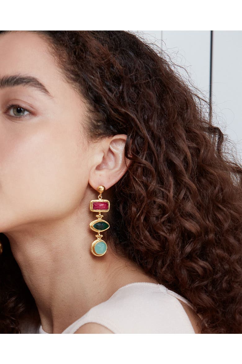 Innana Ruby, Emerald And Aqua Chalcedony Drop Earrings, Alternate, color, Gold