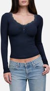 Blu Pepper Lace Trim Knit Henley Top