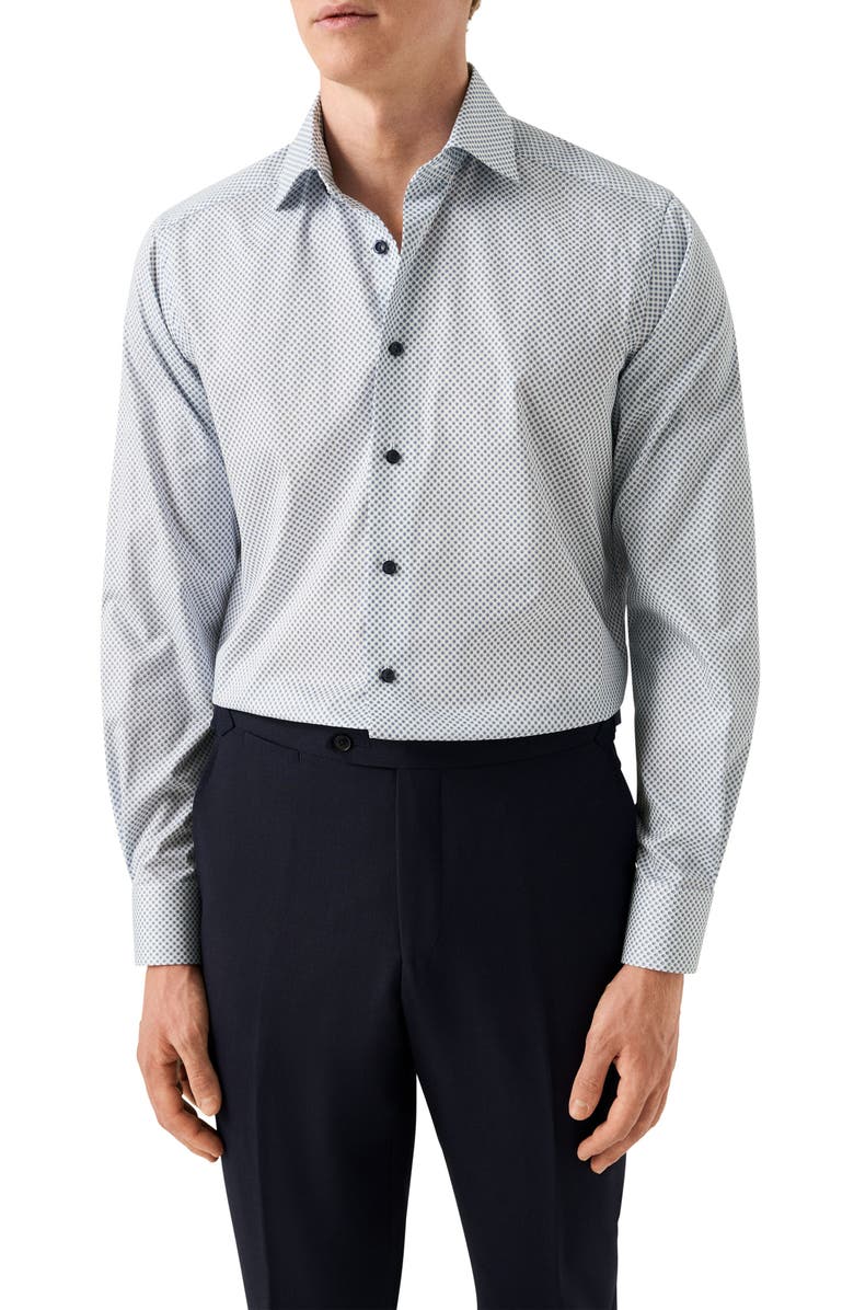 Eton Contemporary Fit Neat Floral Print Cotton Dress Shirt, Main, color, Medium Blue