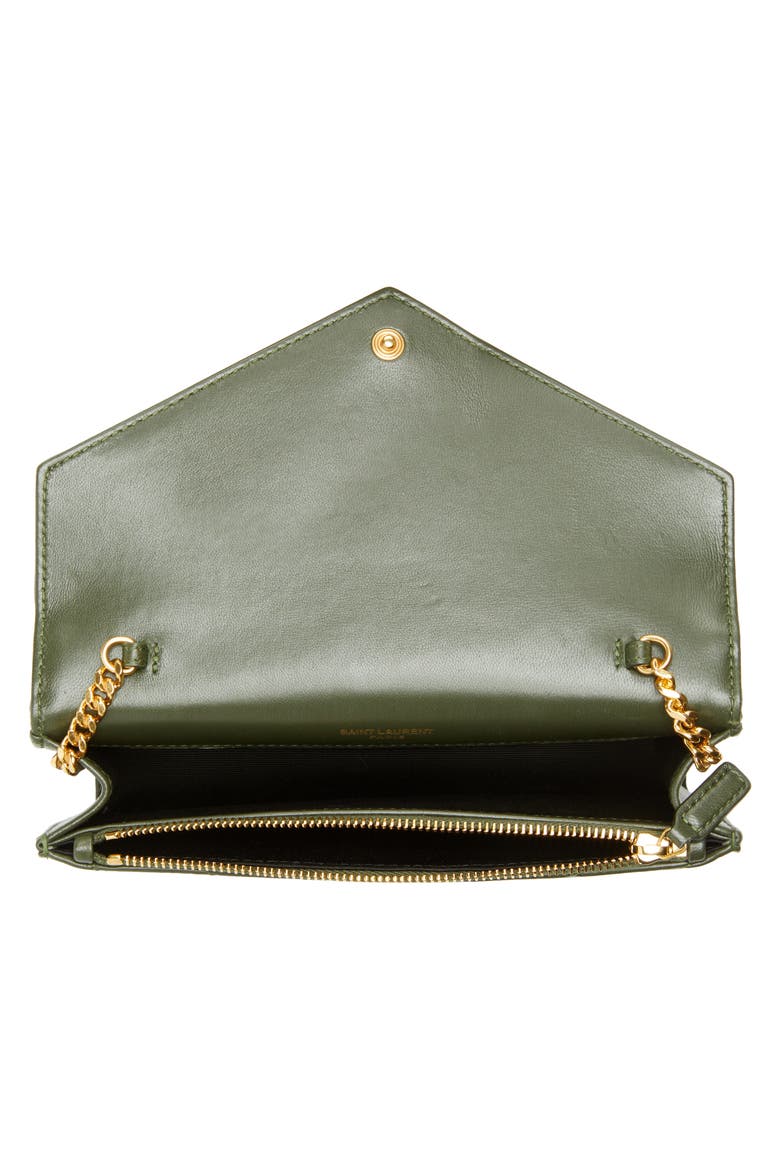 Cassandre Quilted Leather Wallet on a Chain, Alternate, color, OLIVE WOOD
