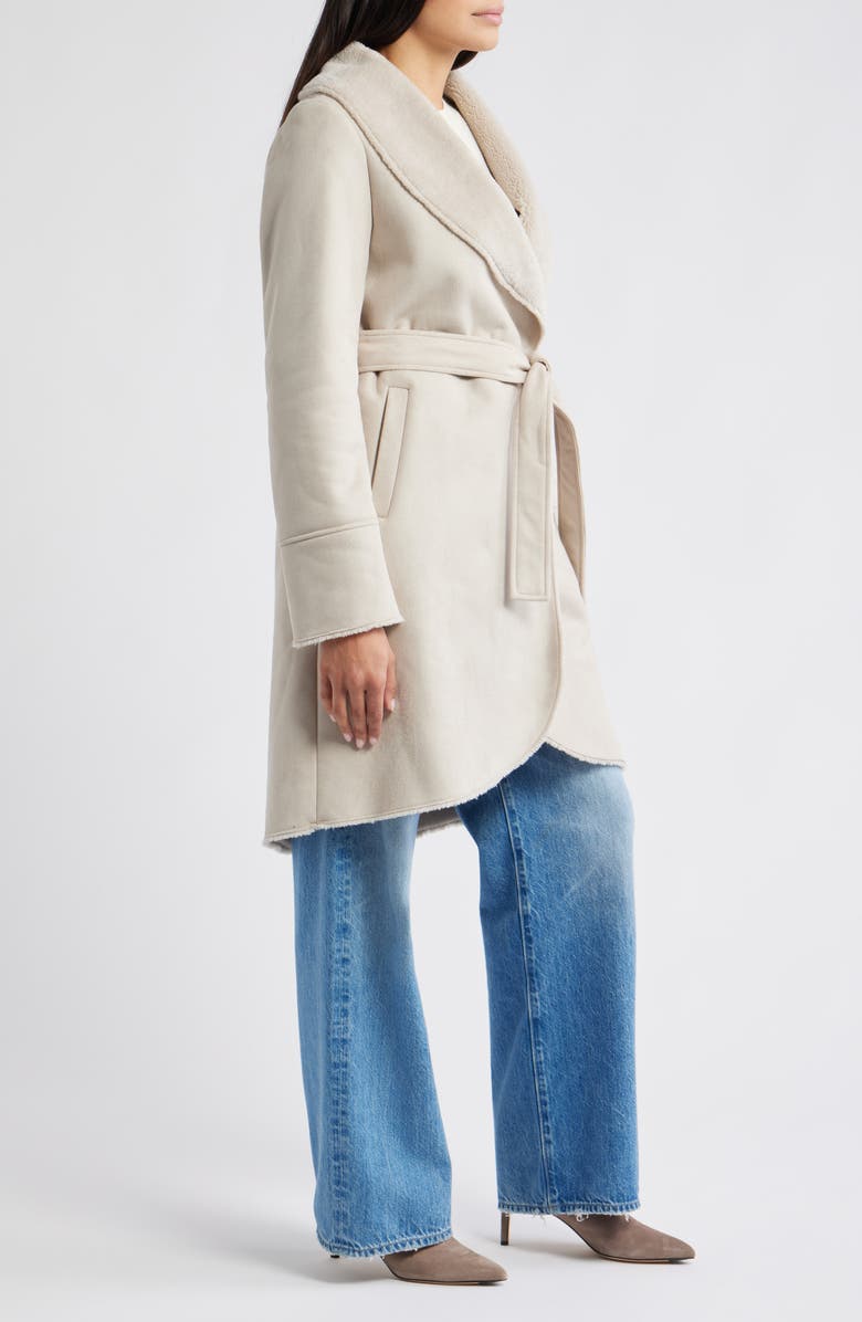 Via Spiga Belted Faux Shearling Coat, Alternate, color, Light Grey