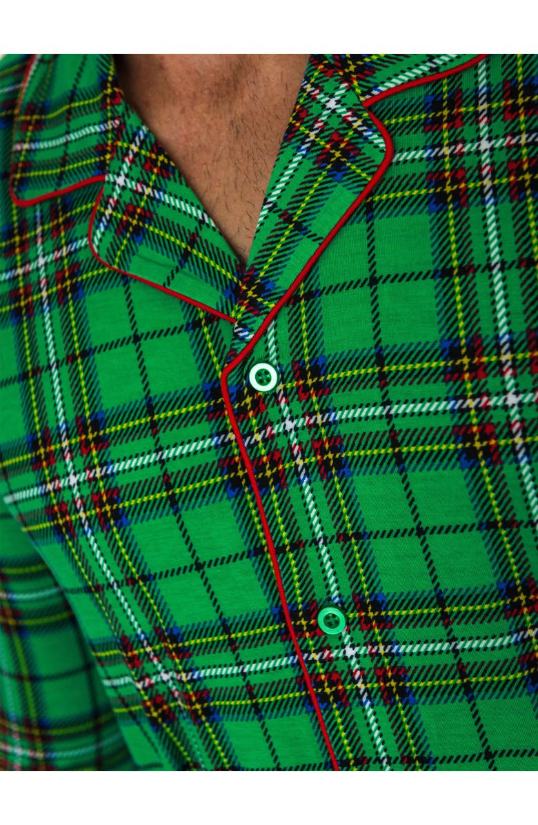 RuffleButts SoftSnooze Adult Gender Inclusive Holiday Button Up Pajama Set, Alternate, color, Green Nicholas Plaid