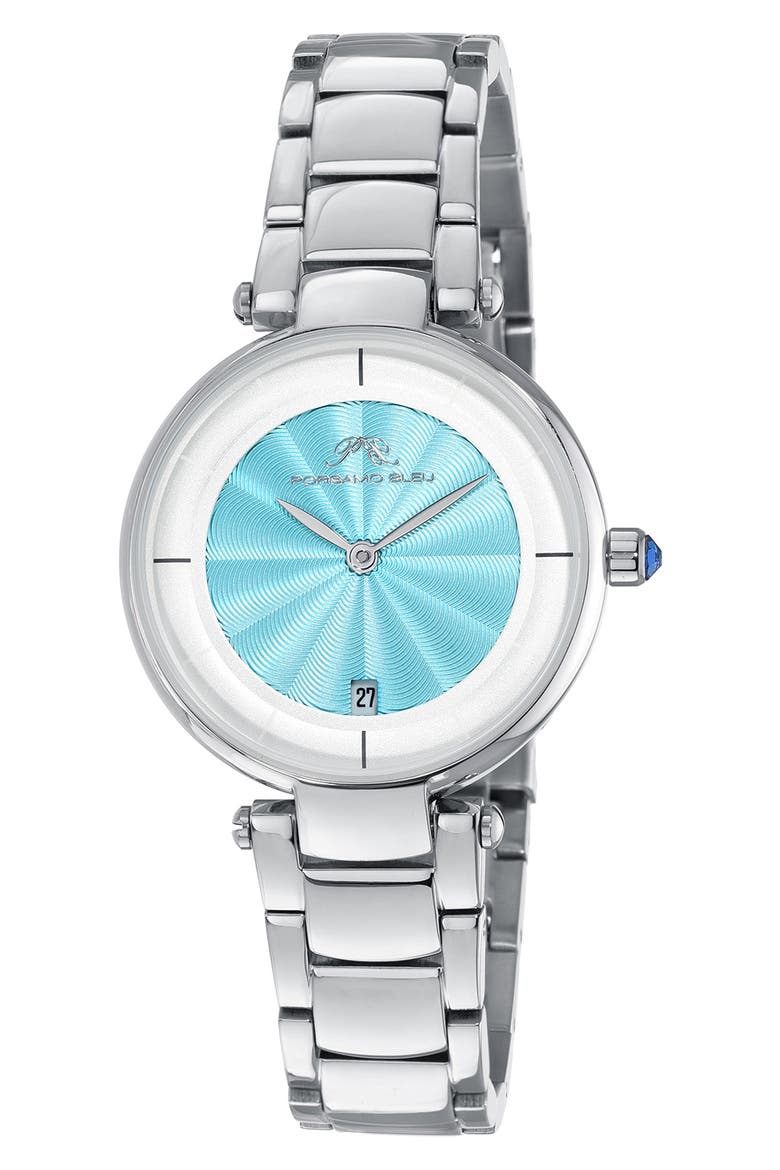 Women's Madison Guilloche Stainless Steel Bracelet Watch, 29mm, Main, color, SILVER/ TURQUOISE