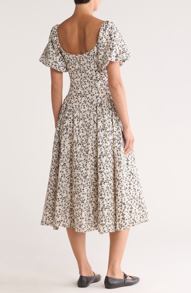 Lush Floral Puff Sleeve Midi Dress, Alternate, color, 