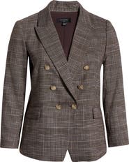 Tahari ASL Plaid Double Breasted Blazer