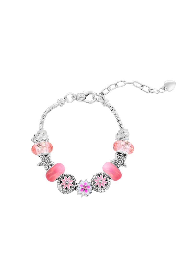 Pink Crystal Flower Charm Bracelet, Main, color, Pink