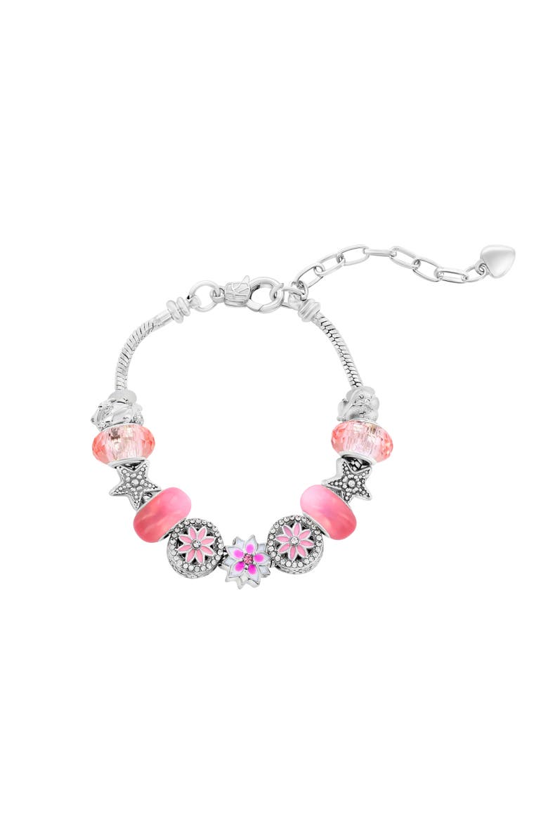 Donatello Gian Pink Crystal Flower Charm Bracelet, Main, color, Pink