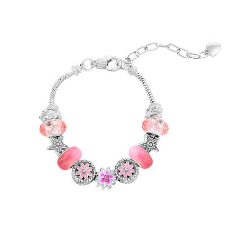 Pink Crystal Flower Charm Bracelet