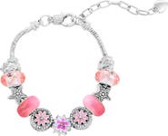 Donatello Gian Pink Crystal Flower Charm Bracelet