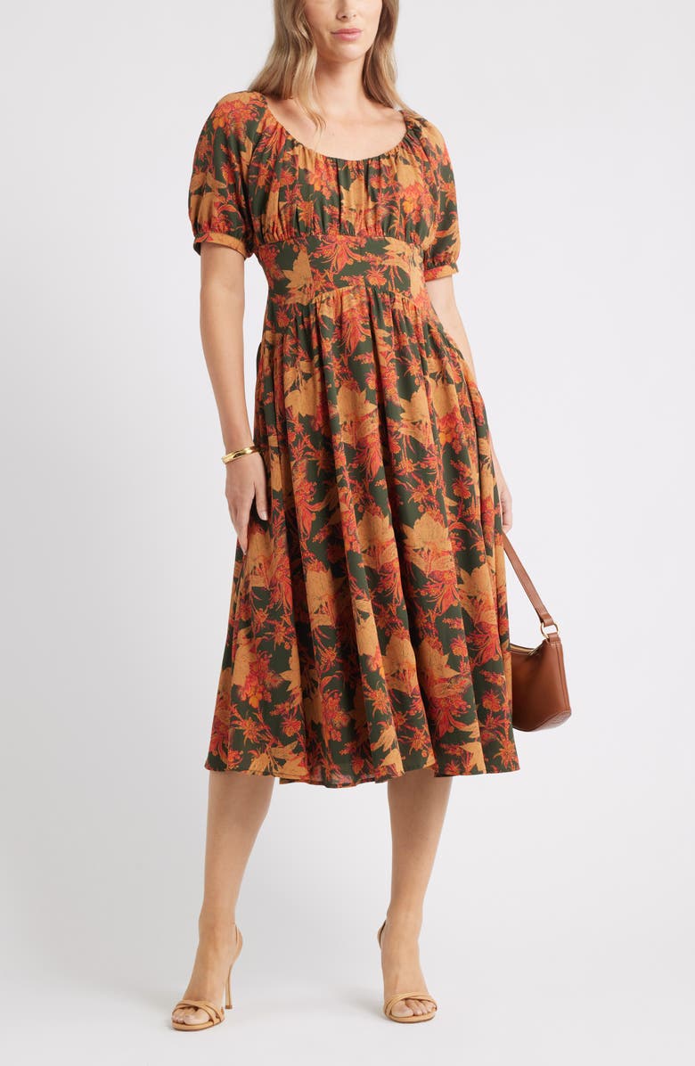 Chelsea28 Floral Fit & Flare Midi Dress, Alternate, color, Green Zelda Boho