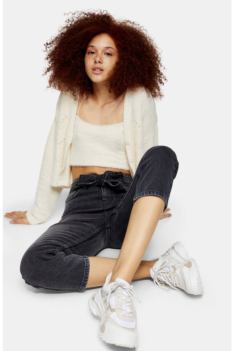 Paperbag Waist Straight Leg Jeans, Alternate, color, WASHED BLACK