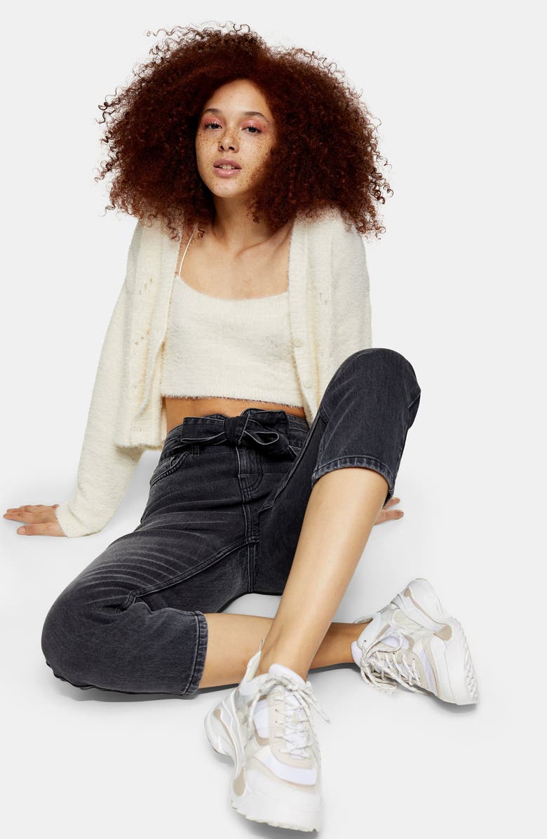 Topshop Paperbag Waist Straight Leg Jeans, Alternate, color, 