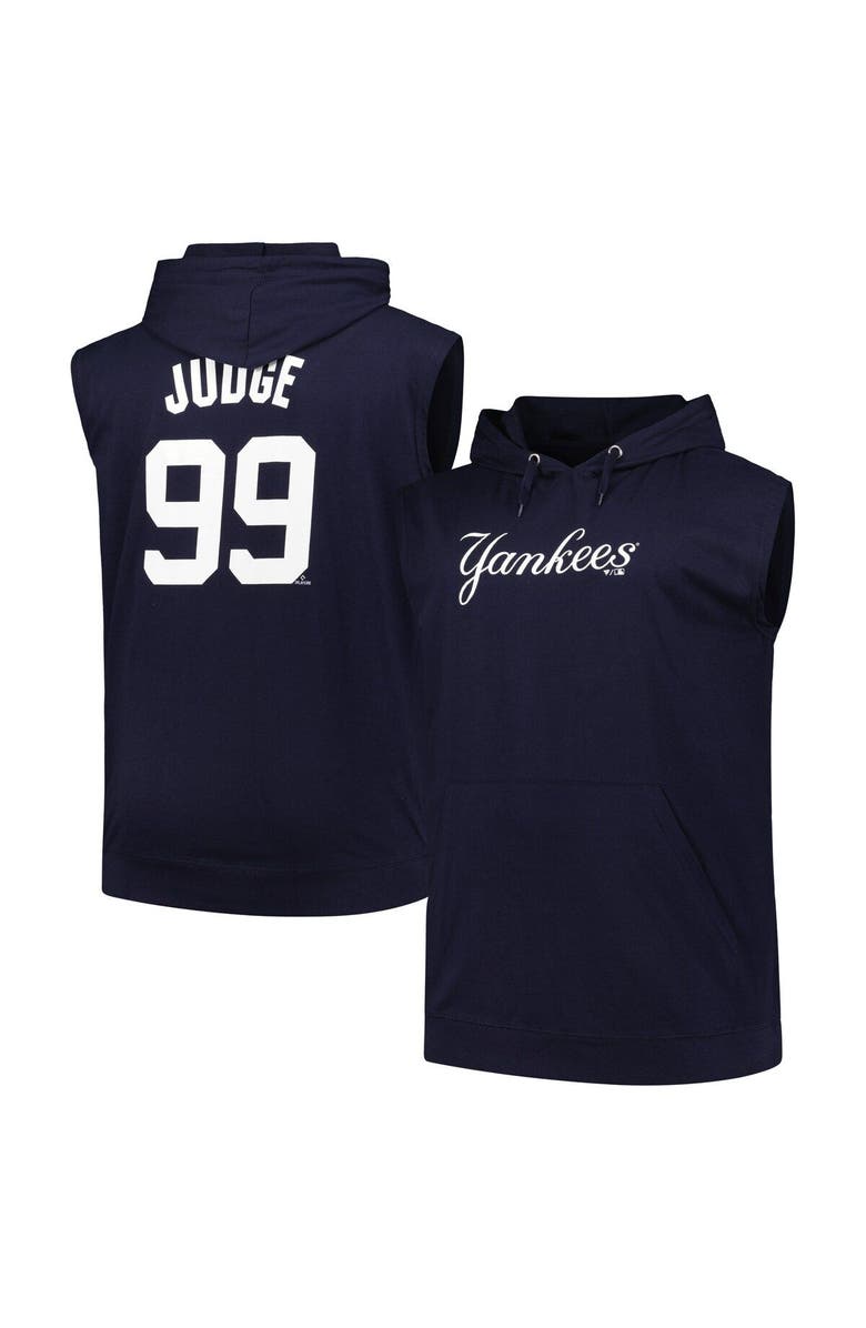 FANATICS Men's Fanatics Branded Aaron Judge Navy New York Yankees Name & Number Muscle Tank Hoodie, Alternate, color, 