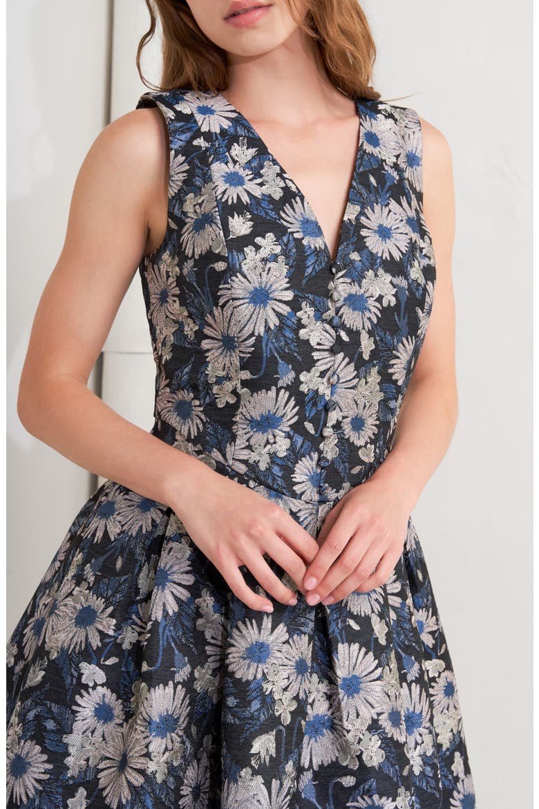 Floral Jacquard A-Line Midi Dress, Alternate, color, NAVY MULTI