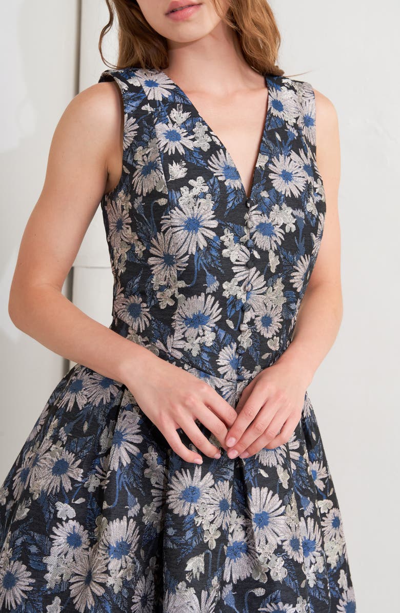 FREEMARKET Floral Jacquard A-Line Midi Dress, Alternate, color, Navy Multi