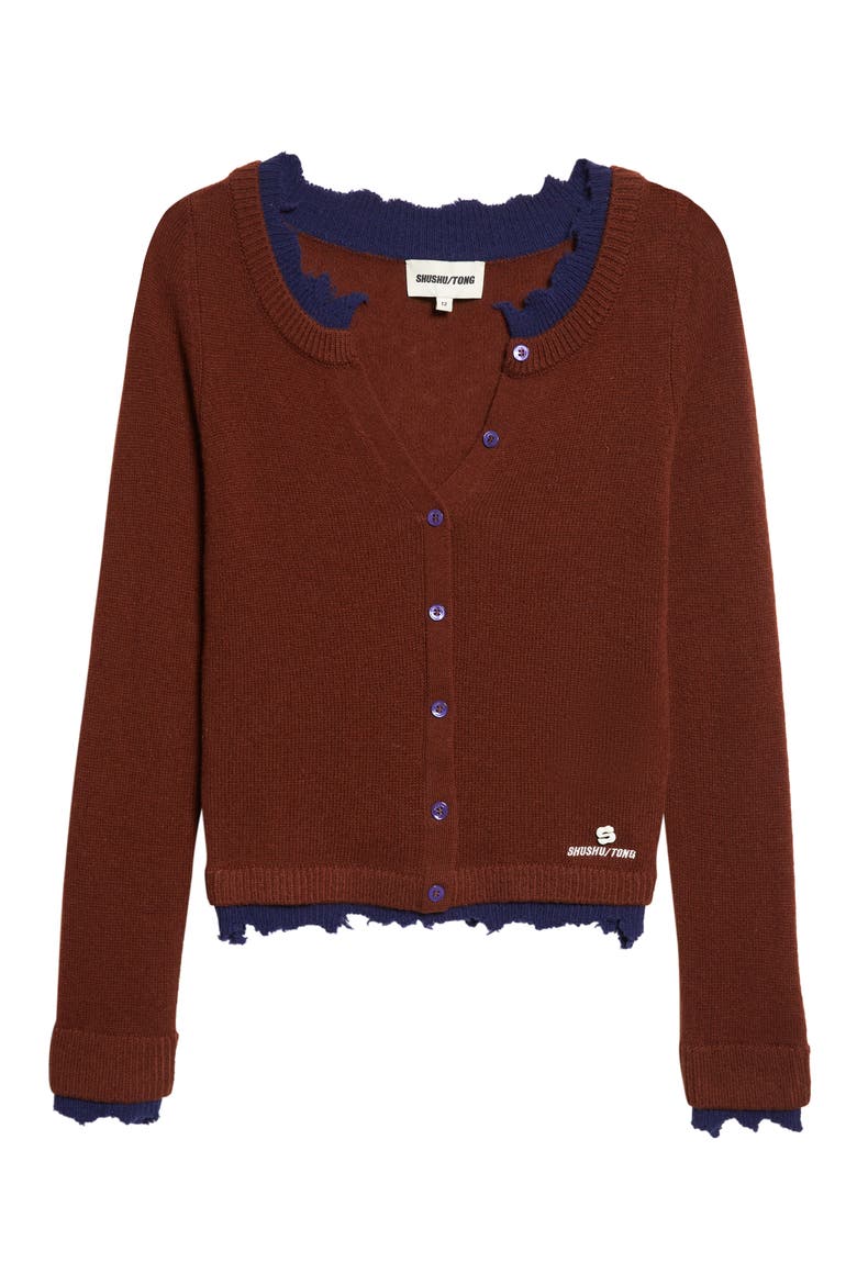Deconstructed Contrast Trim Wool Cardigan, Alternate, color, SANDALWOOD