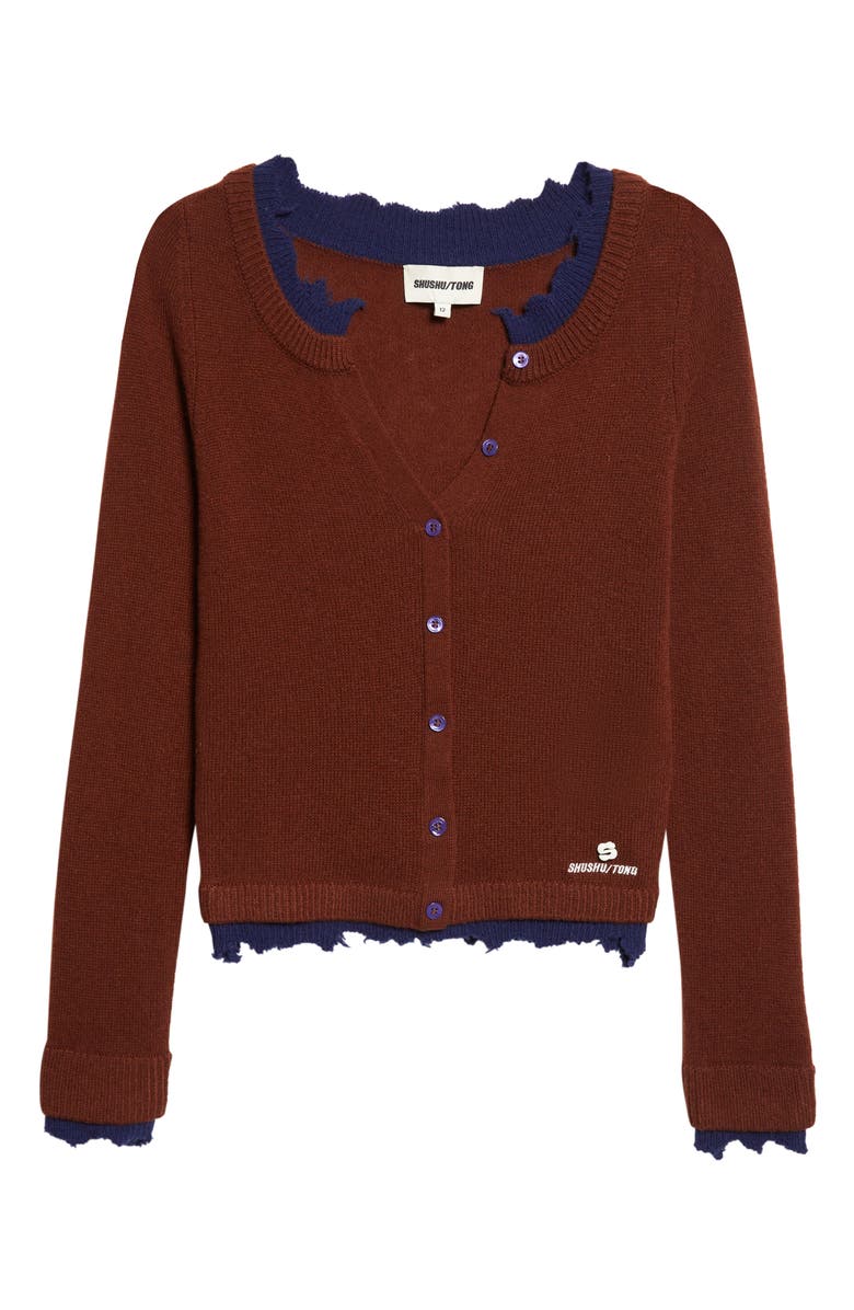 Shushu/Tong Deconstructed Contrast Trim Wool Cardigan, Main, color, Sandalwood