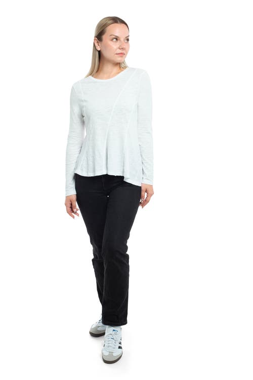 Wilt Clothing Round Neck Long Sleeve Tee With Asymmetric Hem & Body Seams In Blue