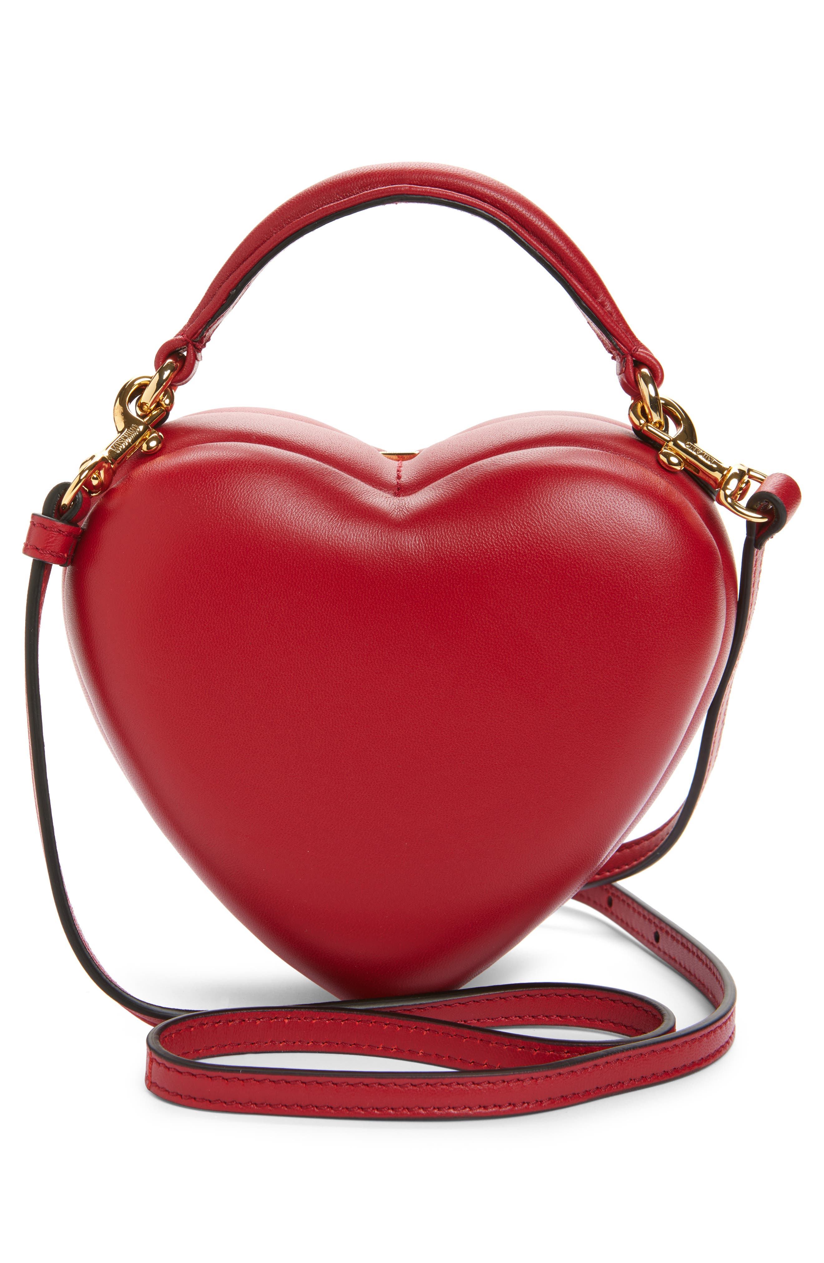 Moschino Love Me Leather Crossbody Bag, Alternate, color, Red