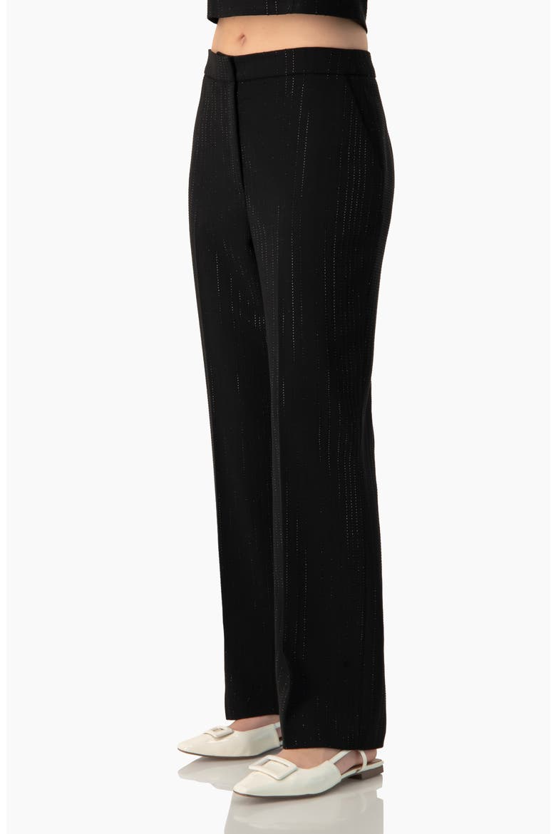 Crystal-Adorned Textured Straight-Cut Tailored Dress Pants, Alternate, color, Black