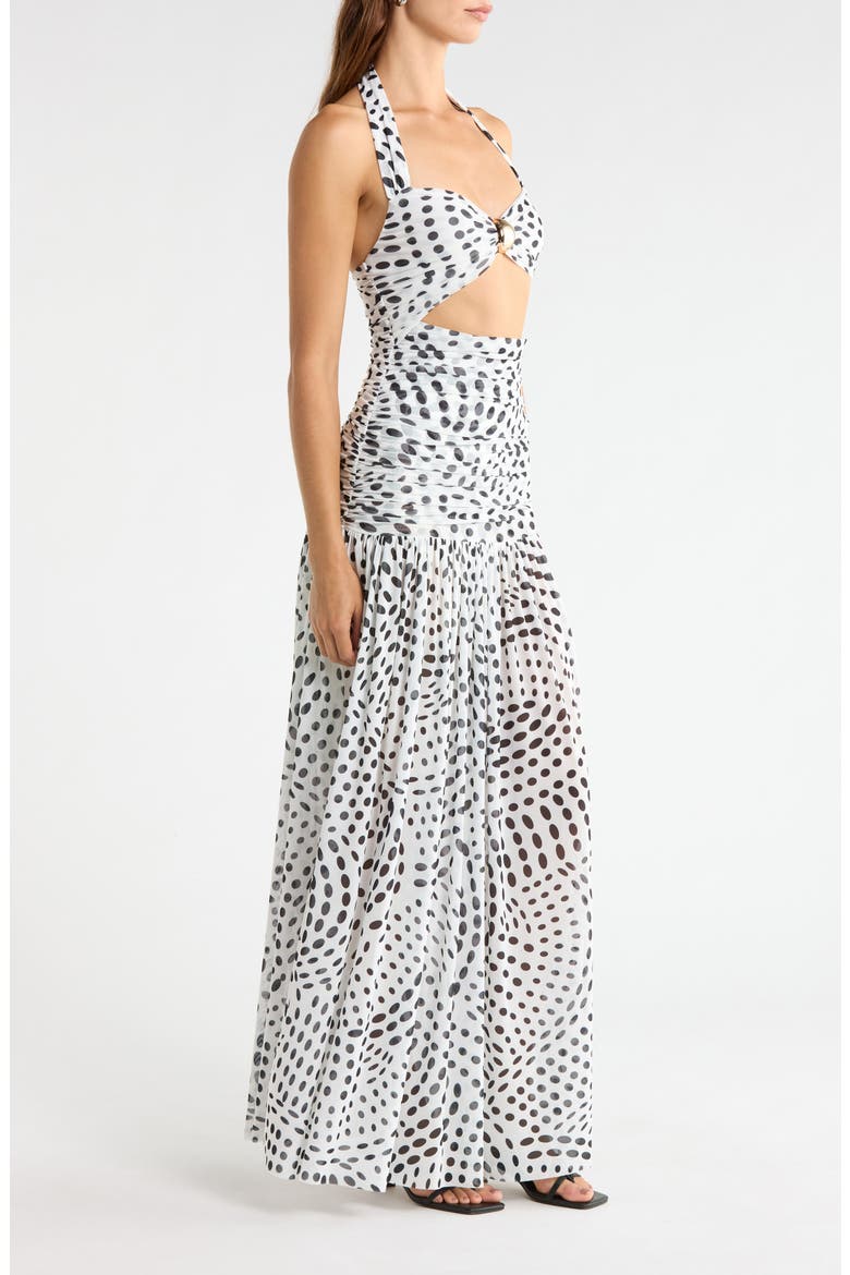 Blane Swirl Dot Print Hardware Detail Maxi Dress, Alternate, color, NOIR SWIRL