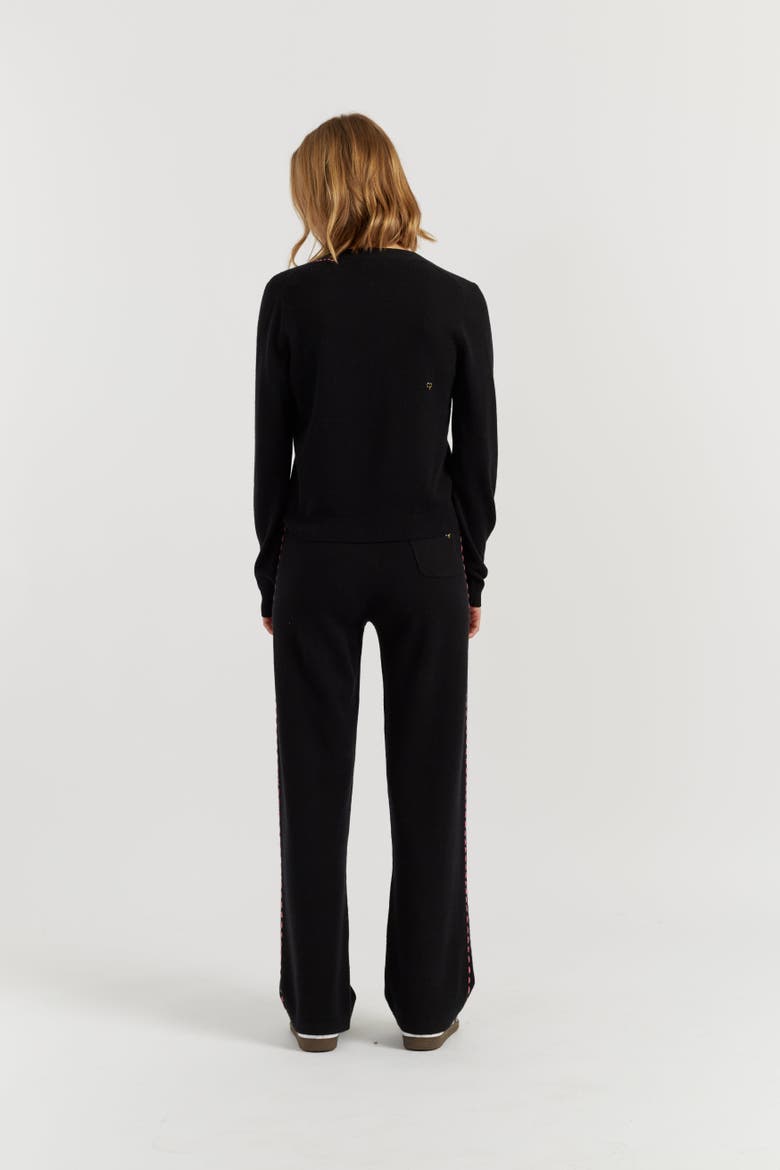 Wool-Cashmere Peanuts Stripe Wide Leg Track Pants, Alternate, color, Black