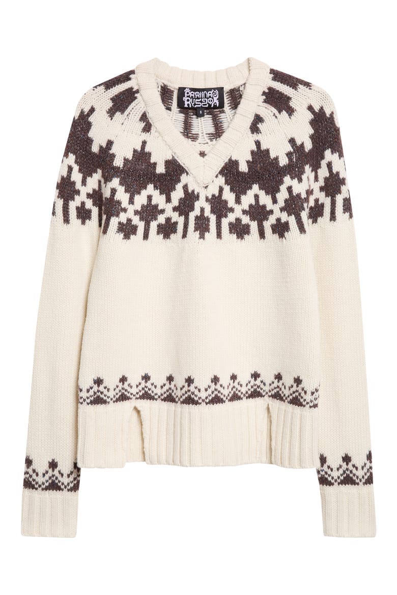 Warrior Fair Isle Wool Blend V-Neck Sweater, Main, color, CREME/ BROWN