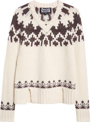 Paolina Russo Warrior Fair Isle Wool Blend V-Neck Sweater