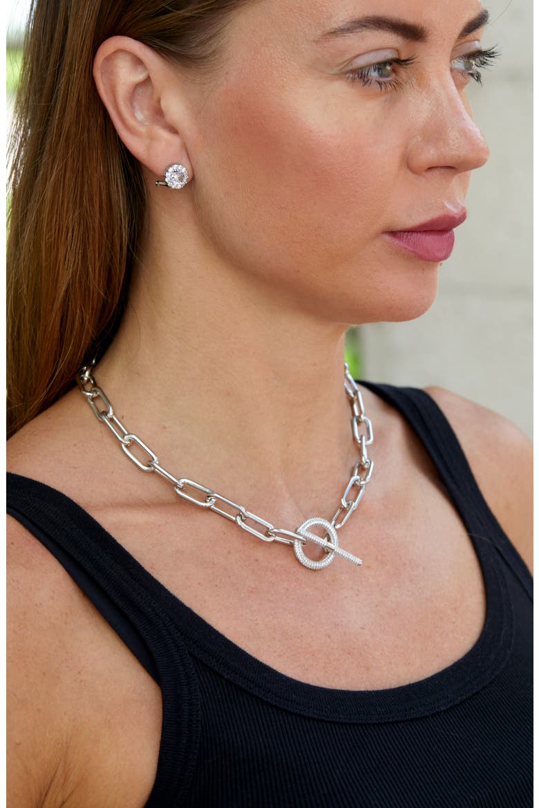Pav Toggle Link Necklace, Alternate, color, WHITE