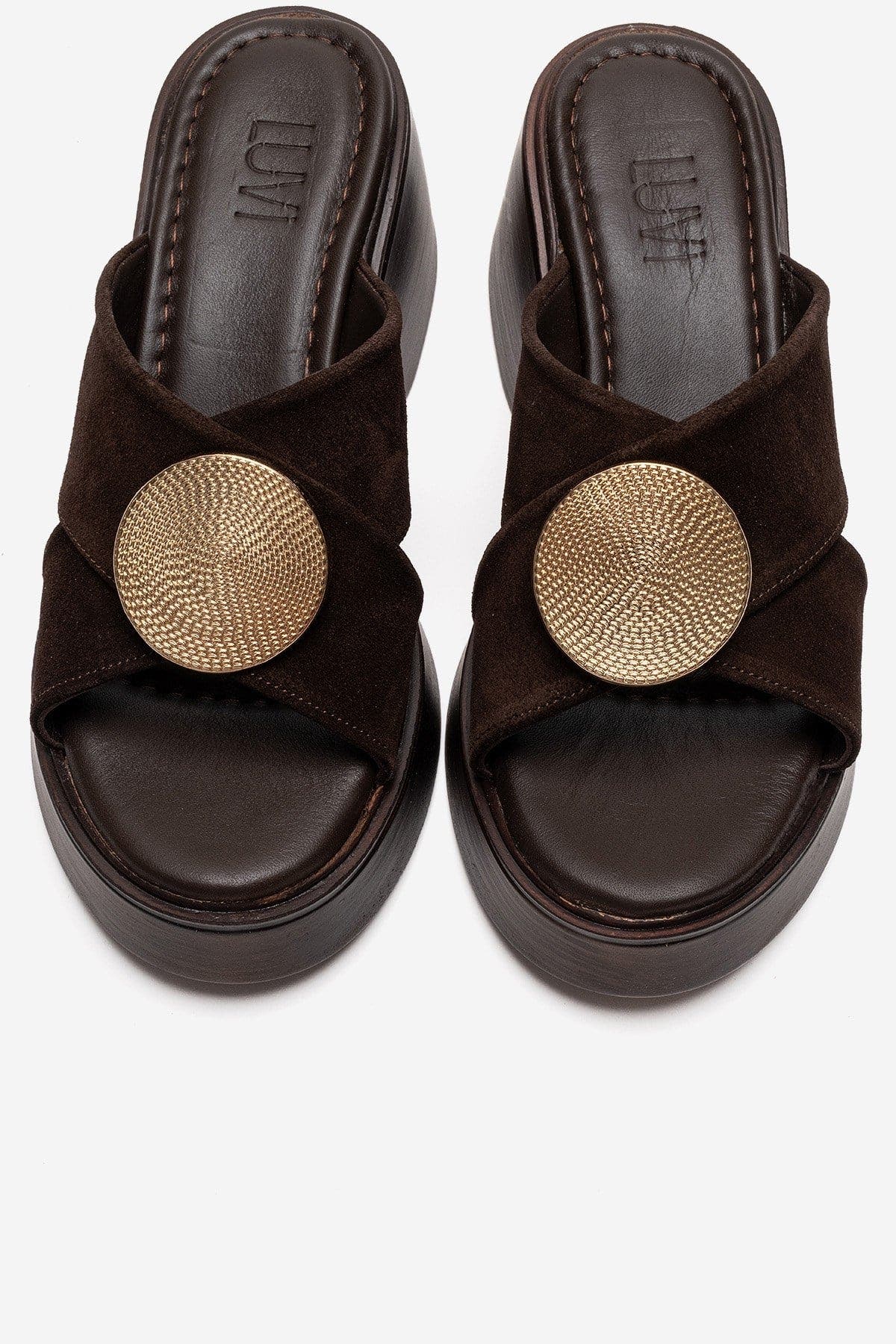 Forever & Always Shoes Fianna Leather Cross Strap Platform Sandal, Alternate, color, Brown Suede