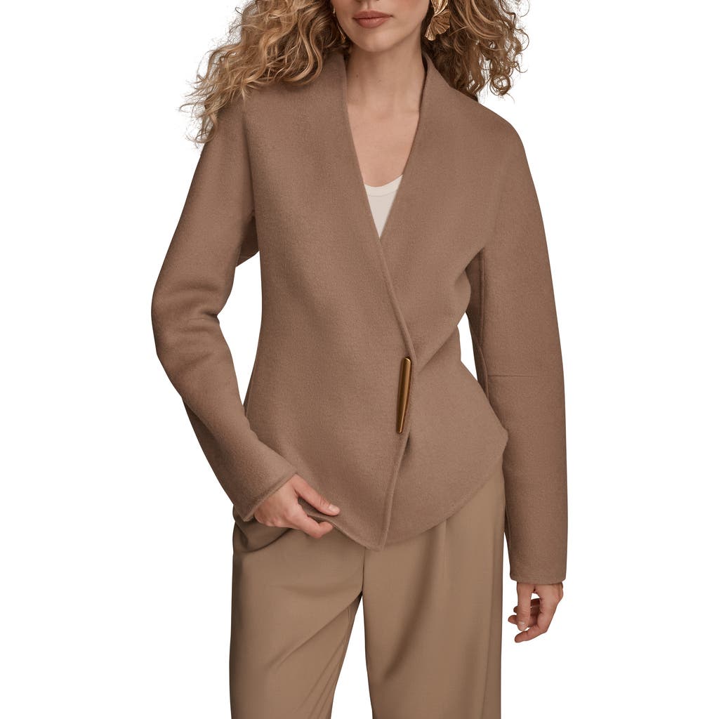 Donna Karan New York Asymmetric Wool Blend Jacket In Brown