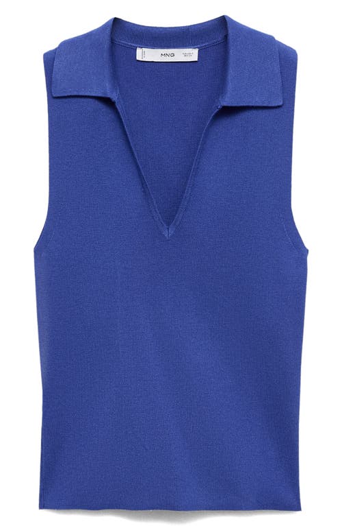 Mango Sleeveless Knit Polo In Blue