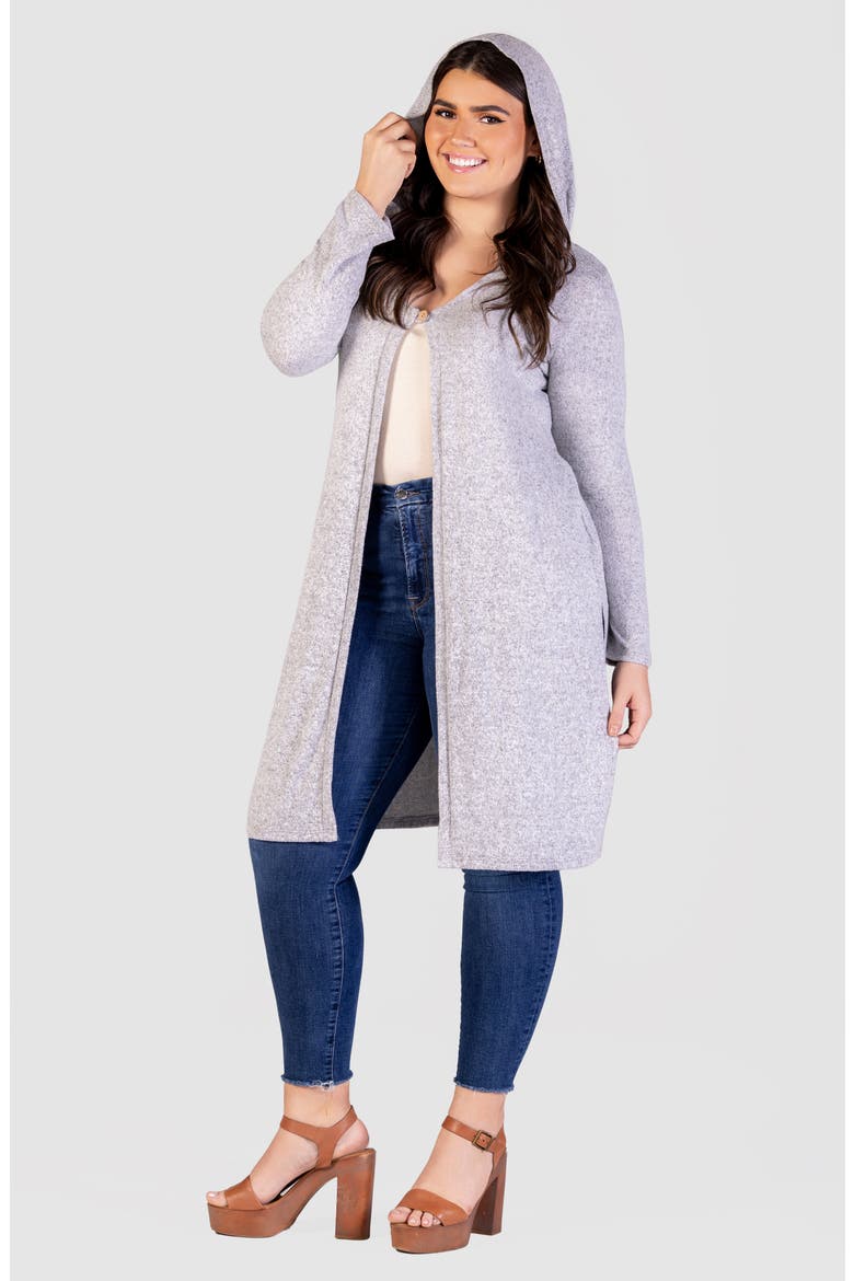 Hooded Long Knit Jacket, Alternate, color, GREY