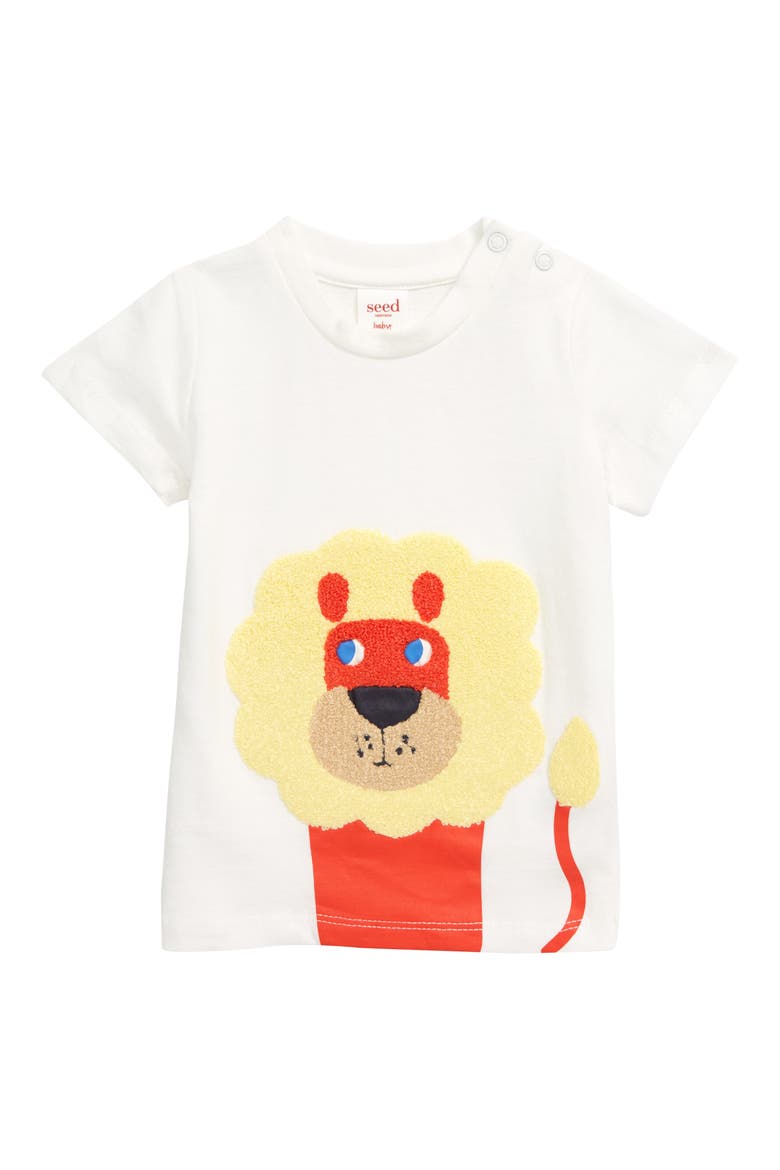 Chenille Lion Appliqué T-Shirt, Main, color, VINTAGE WHITE