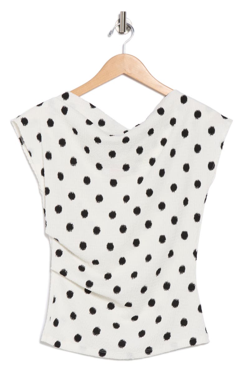Renee C Polka Dot Cowl Neck Cap Sleeve Top, Alternate, color, White/ Black