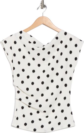 Polka Dot Cowl Neck Cap Sleeve Top