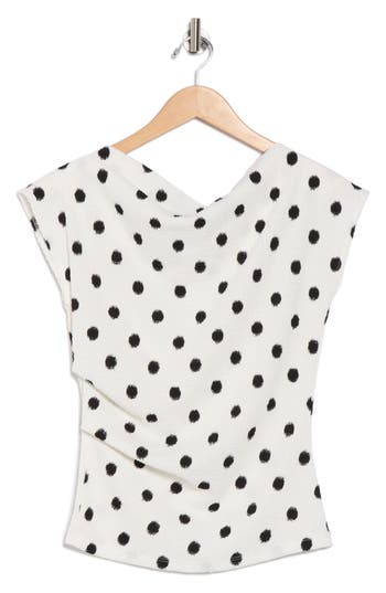 Renee C Polka Dot Cowl Neck Cap Sleeve Top