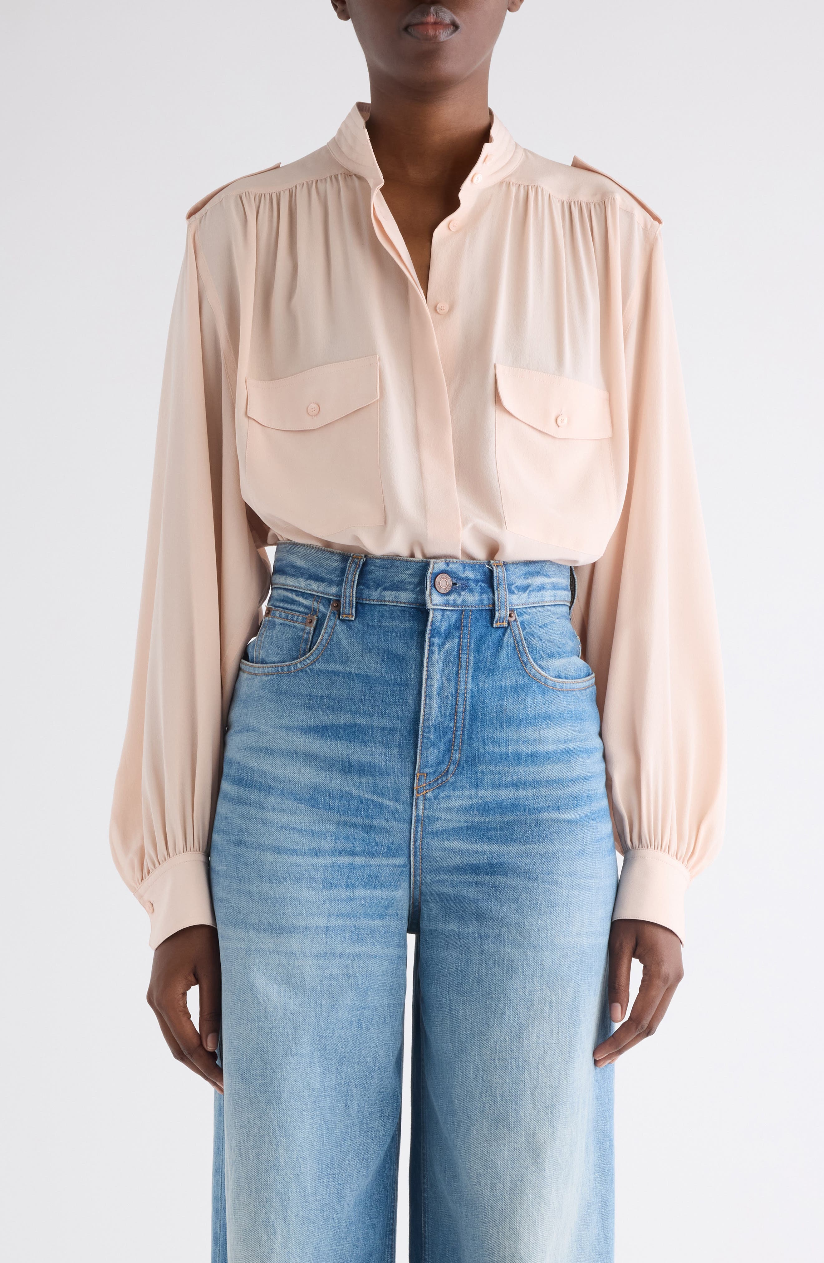 Gathered Silk Crepe de Chine Shirt