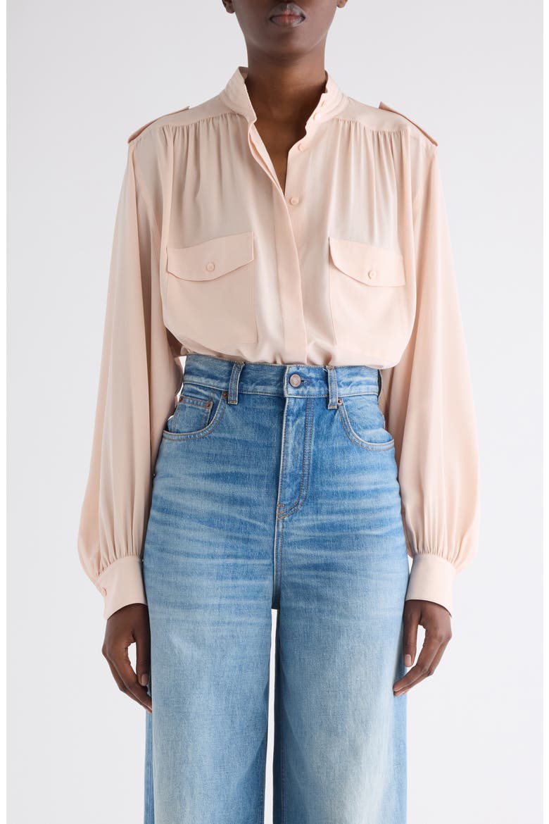 Gathered Silk Crêpe de Chine Shirt, Main, color, DELICATE PINK