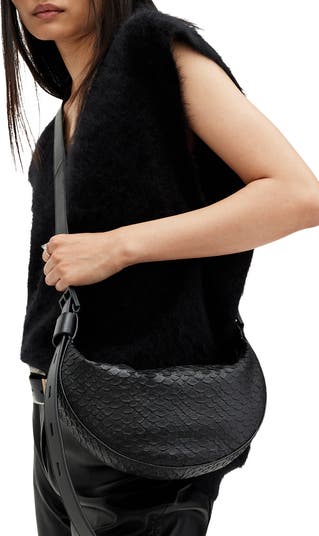 Half Moon Snake Embossed Leather Crossbody Bag