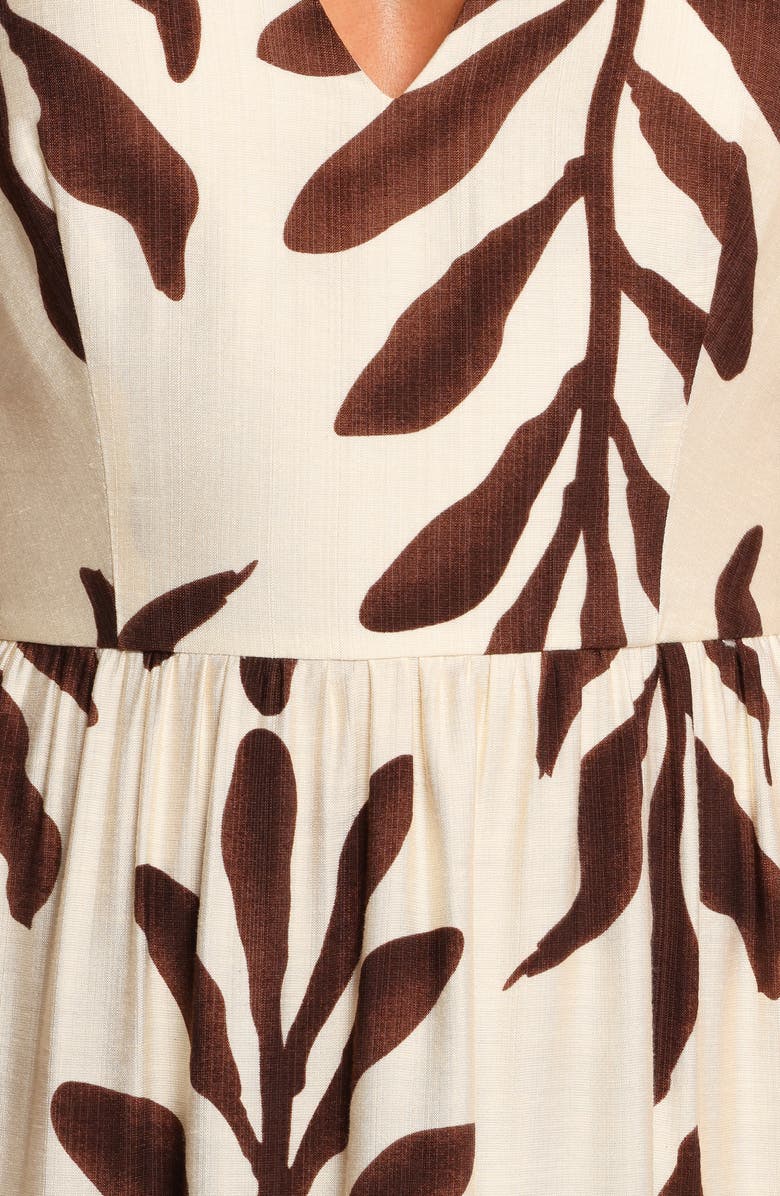 Petal & Pup Steele Puff Sleeve Tiered Midi Dress, Alternate, color, Brown Palm