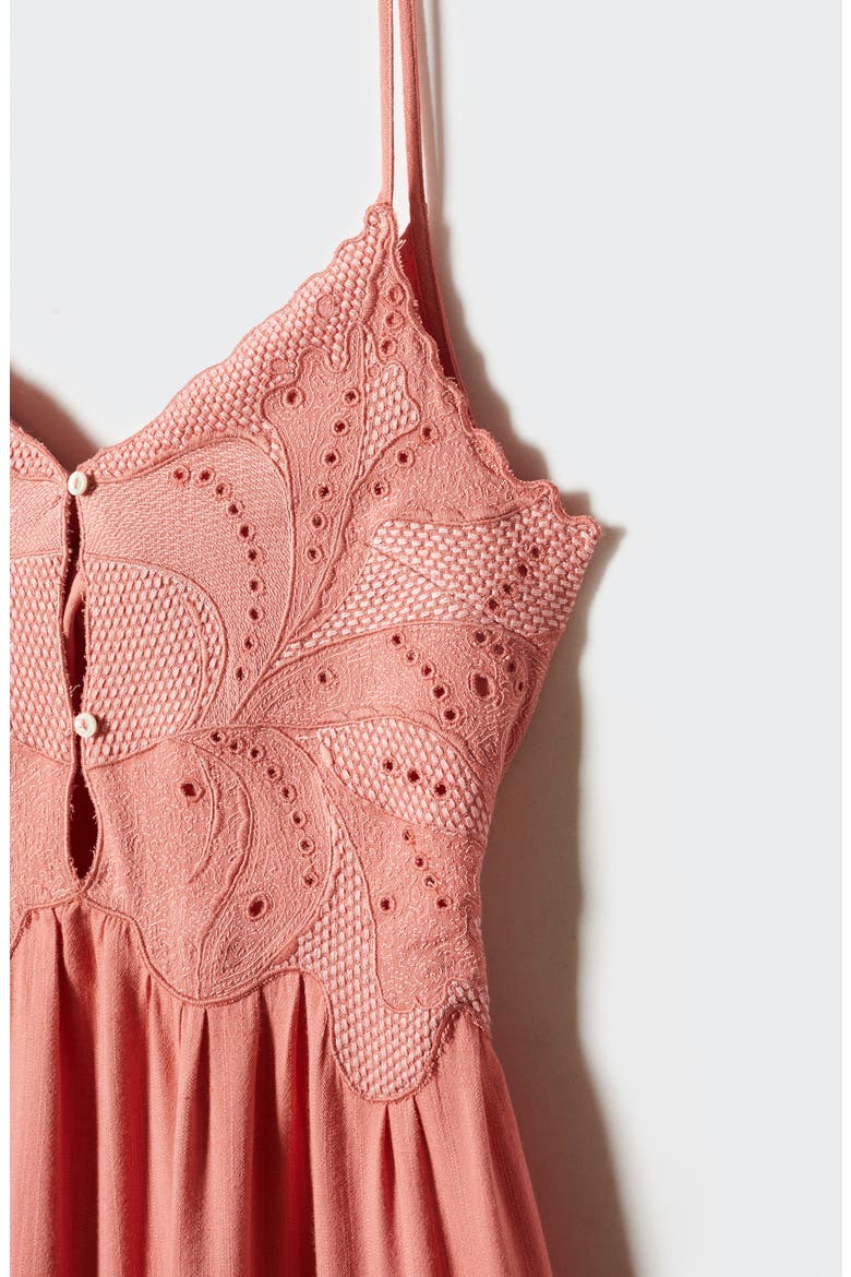 Embroidered Maxi Dress, Alternate, color, CORAL RED