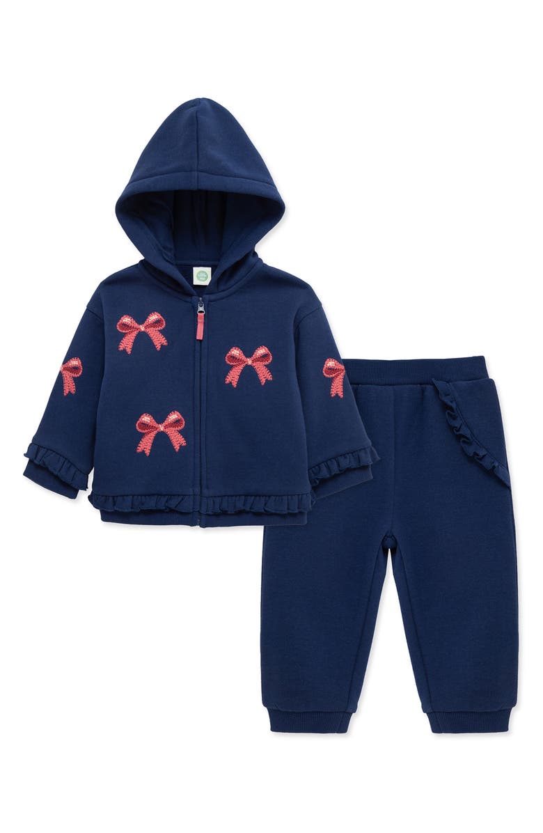Little Me Bow Zip Hoodie & Joggers Set, Main, color, Blue