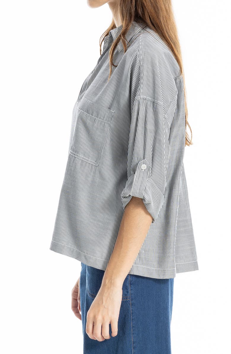 MAX STUDIO Stripe Collared Top, Alternate, color, Black/ Off White