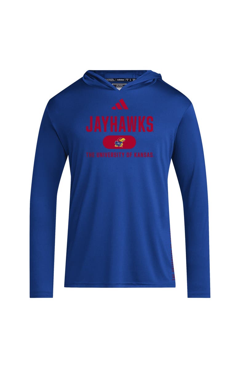 adidas Men's adidas Royal Kansas Jayhawks 2024 Sideline Hooded Long Sleeve T-Shirt, Alternate, color, 