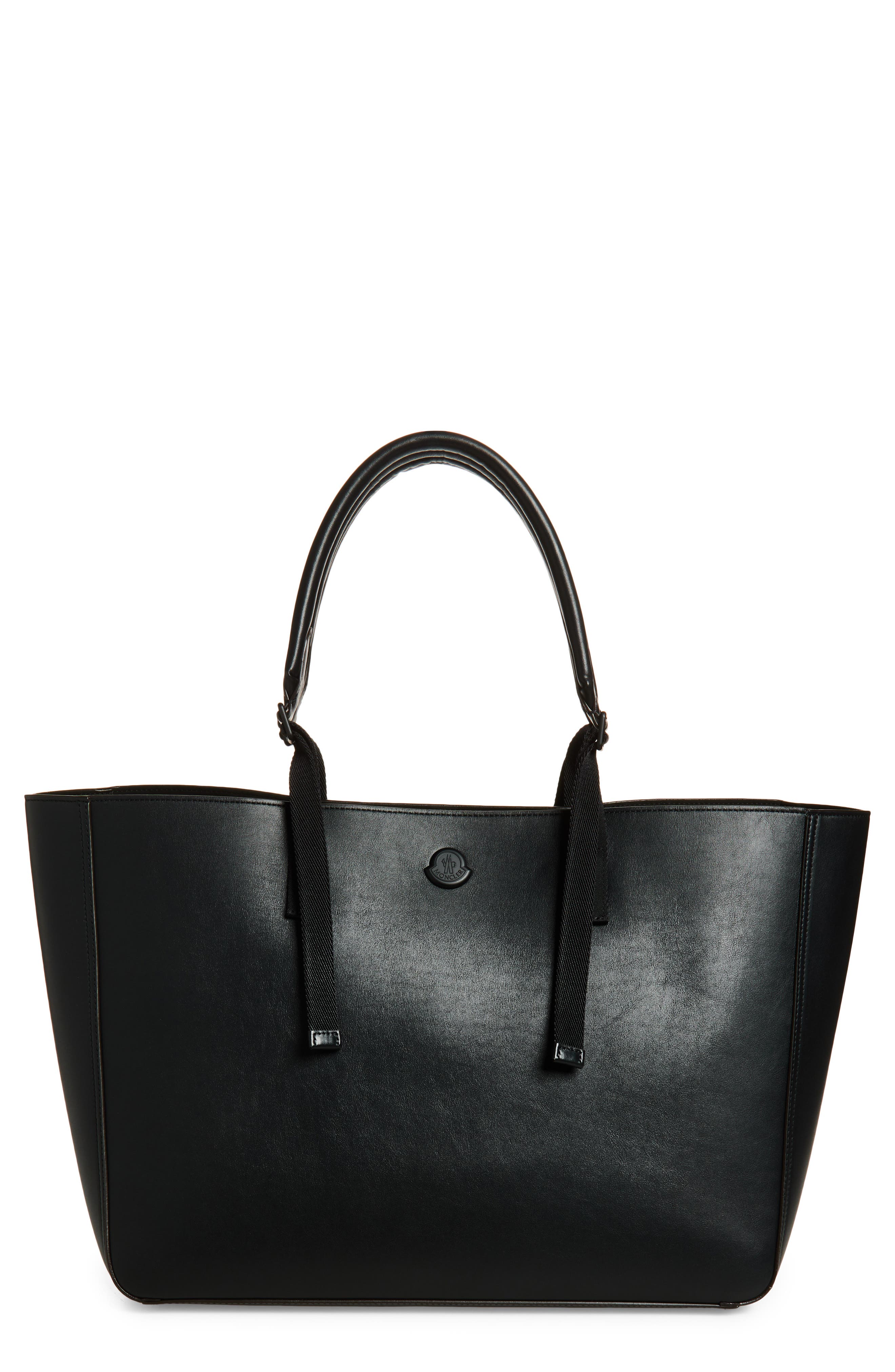 Moncler Carlo Leather Tote, Main, color, Black